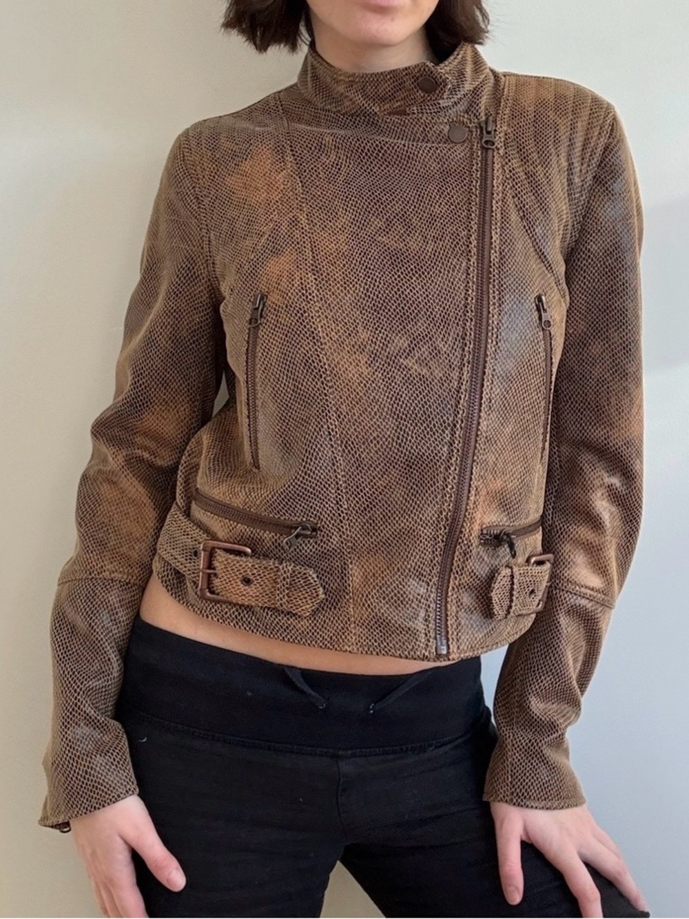 Free People Fenix SnakeSkin Vegan Leather Moto Jacket